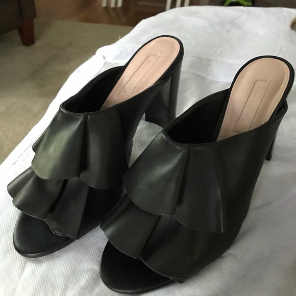 Avec Les Filles Shoes - Avec les filles black ruffle peep heel